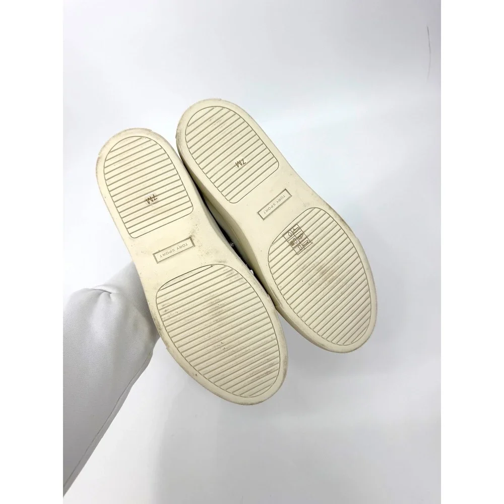 Tory Sport Ruffle Sneaker Womens 7M White Navy Leather Low Top Tennis Shoe